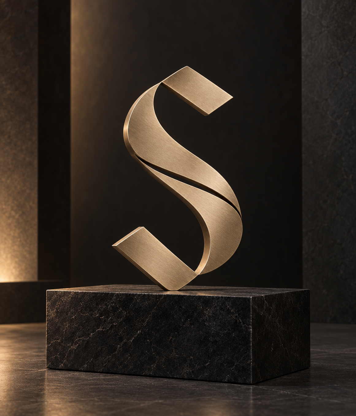 The sculpted Sabarius S in champagne metal against dark stone